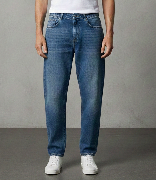 شلوار جین مام فیت آبی جین پارچه ترک