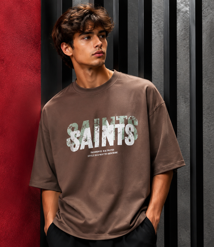 تیشرت مردانه SAINTS شکلاتی پارچه دورس
