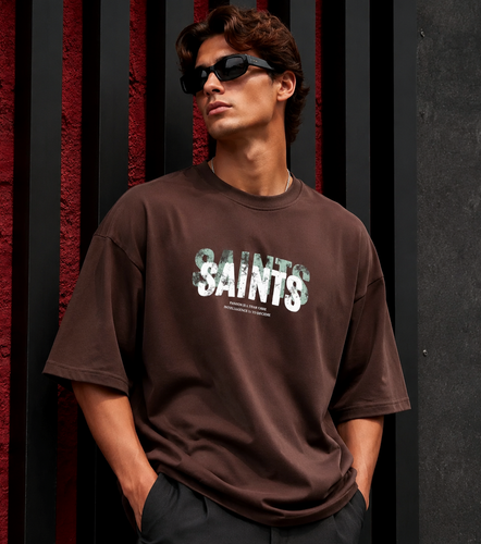 تیشرت مردانه SAINTS قهوه ای پارچه دورس