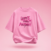 تیشرت مردانه صورتی چاپ LOVE پارچه دورس ۲ نخ