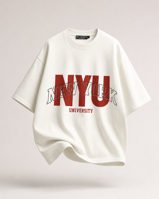 تیشرت مردانه سفید طرح NYU پارچه مچینست ترک