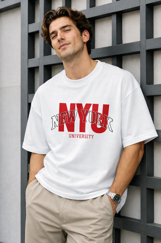 تیشرت مردانه سفید طرح NYU پارچه مچینست ترک