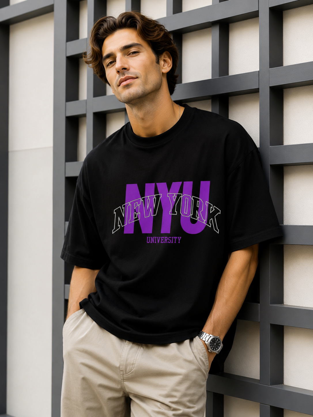 تیشرت مردانه مشکی طرح NYU پارچه مچینست ترک