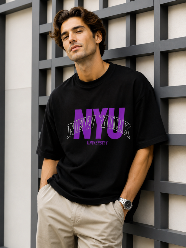 تیشرت مردانه مشکی طرح NYU پارچه مچینست ترک