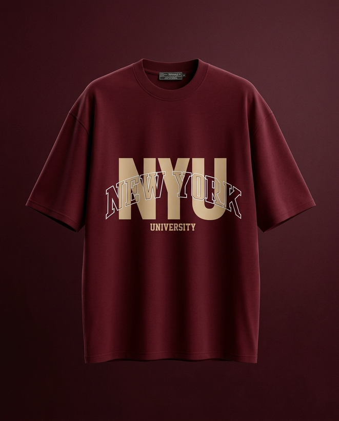 تیشرت مردانه زرشکی طرح NYU پارچه مچینست ترک