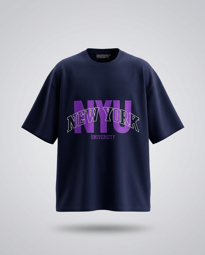 تیشرت مردانه سرمه ای طرح NYU پارچه مچینست ترک