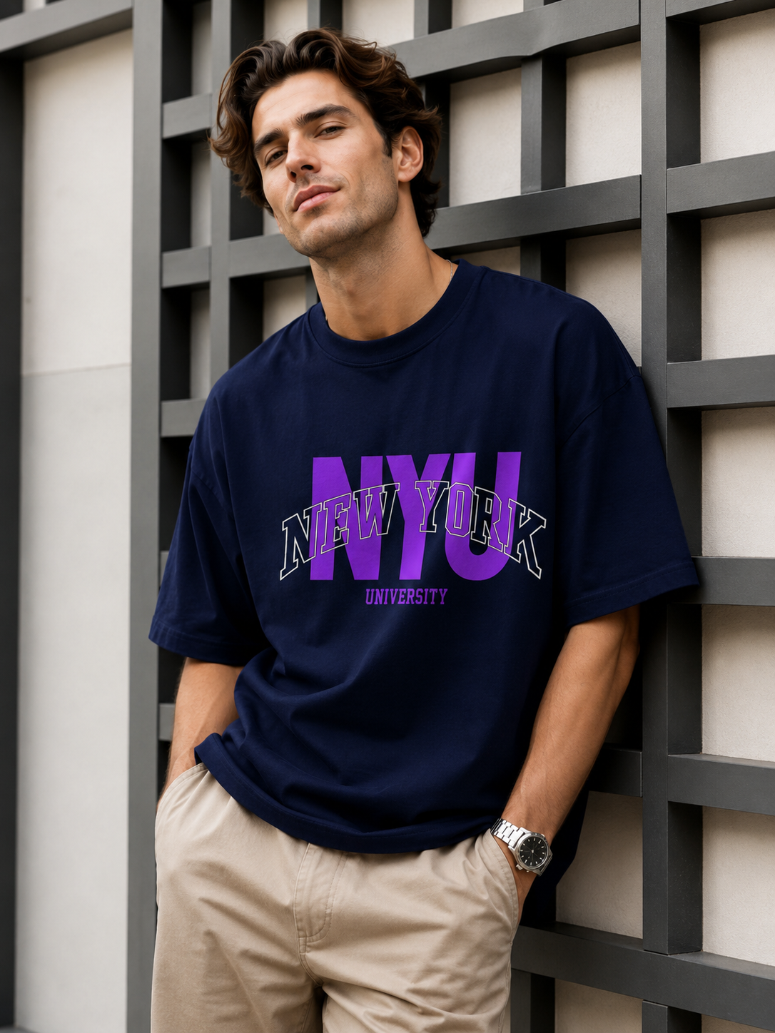 تیشرت مردانه سرمه ای طرح NYU پارچه مچینست ترک