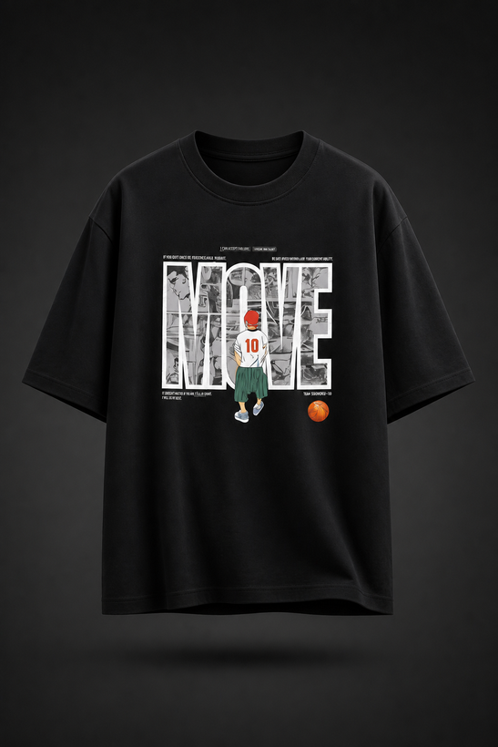 تیشرت مردانه مشکی چاپ move پارچه دورس دو نخ قواره باکسی