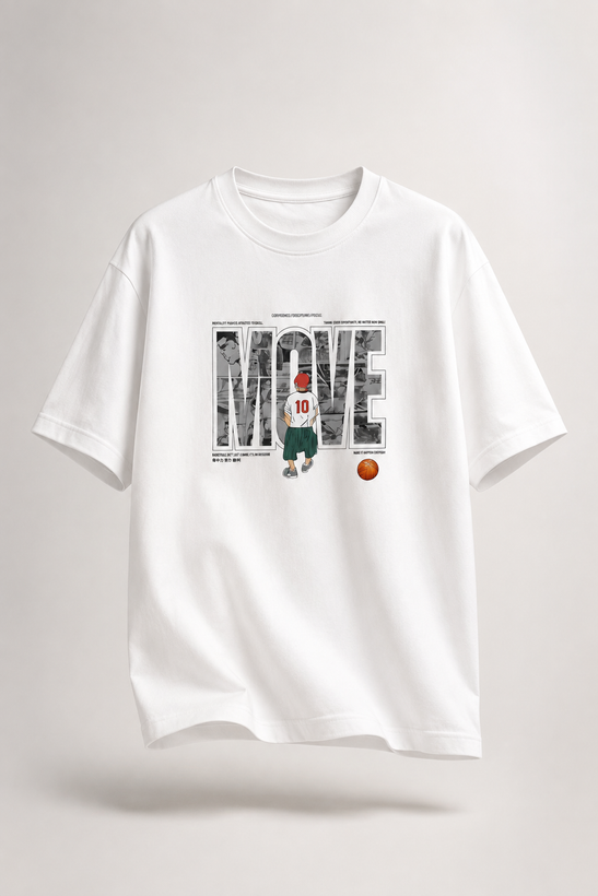 تیشرت مردانه سفید چاپ move پارچه دورس دو نخ قواره باکسی