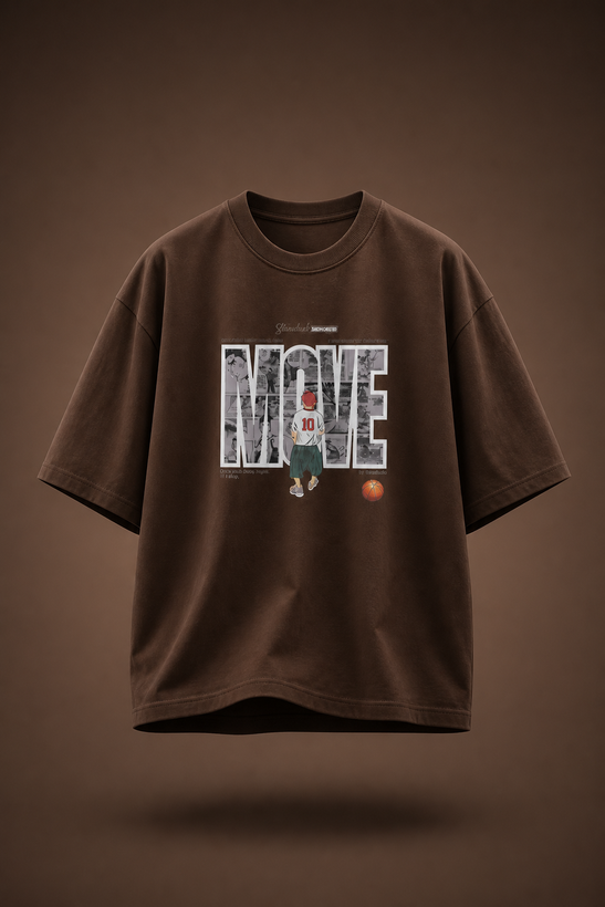 تیشرت مردانه قهوه ای چاپ move پارچه دورس دو نخ قواره باکسی